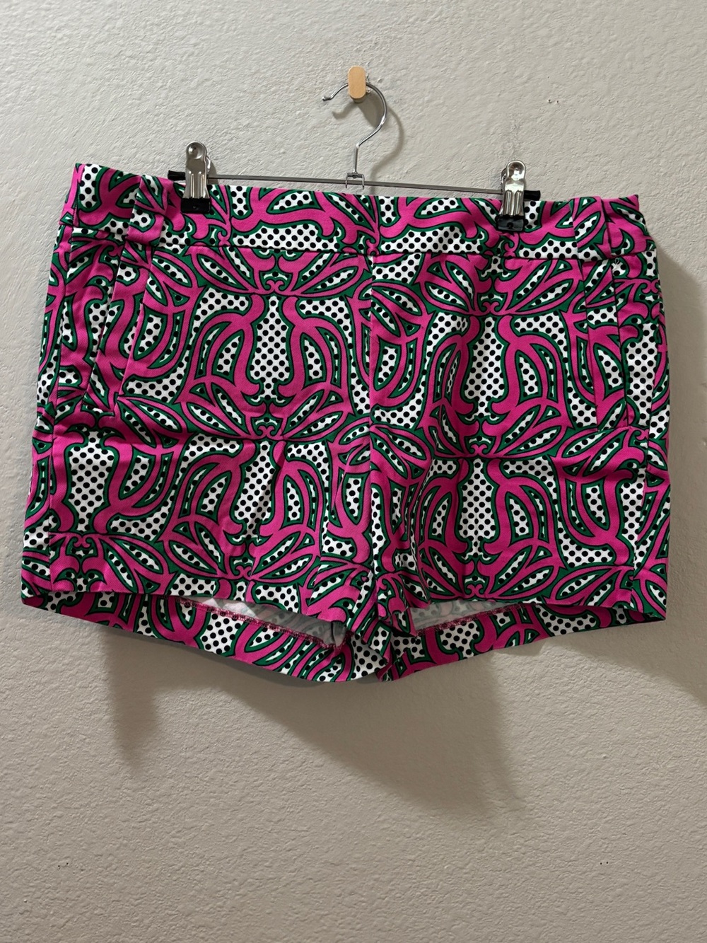 J. Crew Pink & Green Printed City Fit Cotton Stretch Chino Shorts Size 12